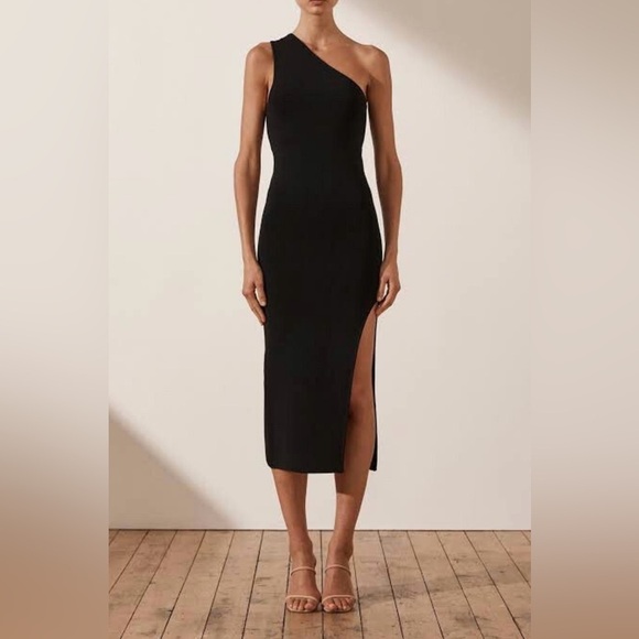Shona Joy Basic Lucy One Shoulder Midi Dress Black Size Medium Like New - Picture 2 of 10